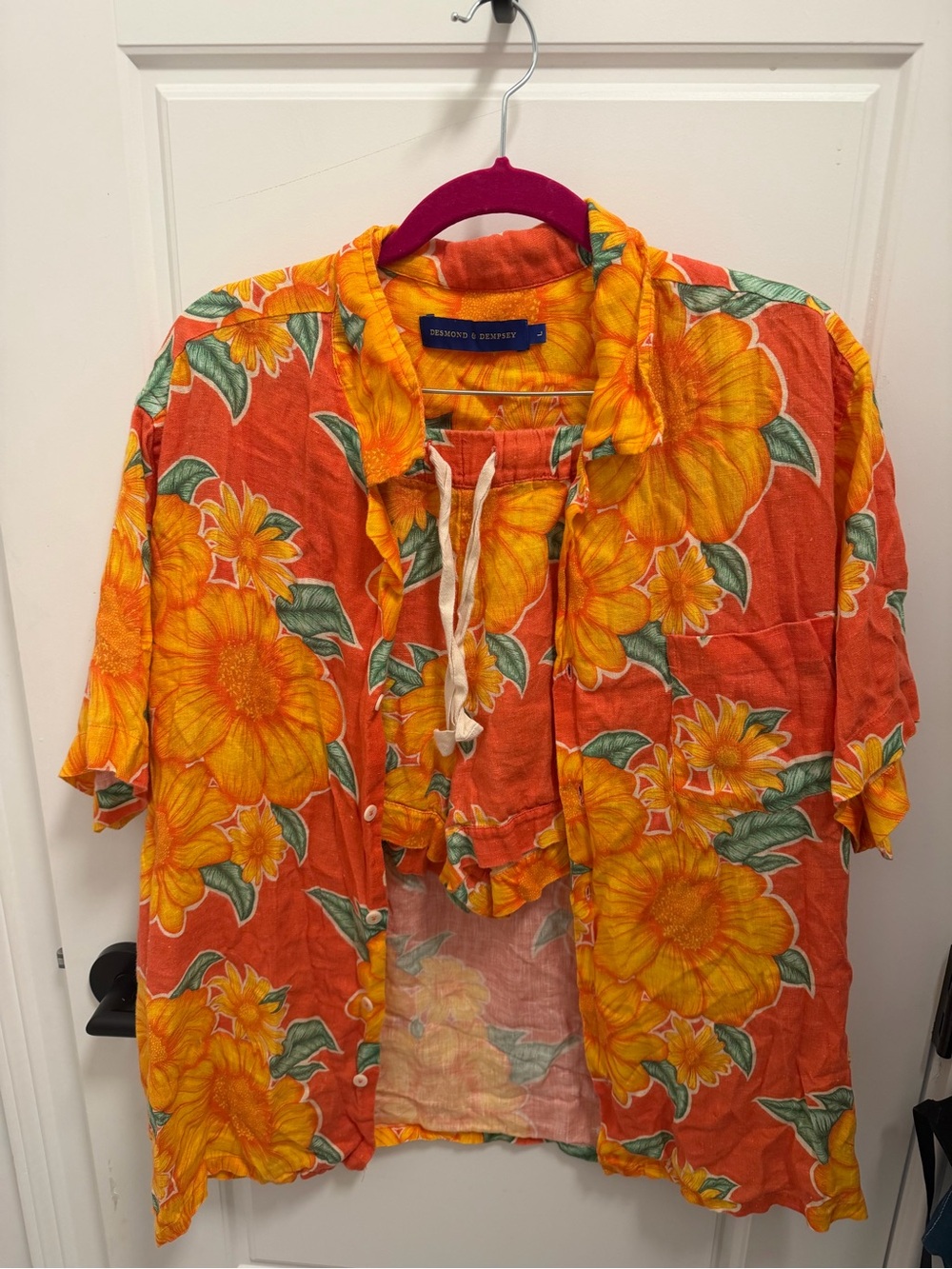 Desmond & Dempsey Floral Short-Sleeve Shirt and shorts set- Orange & Yellow